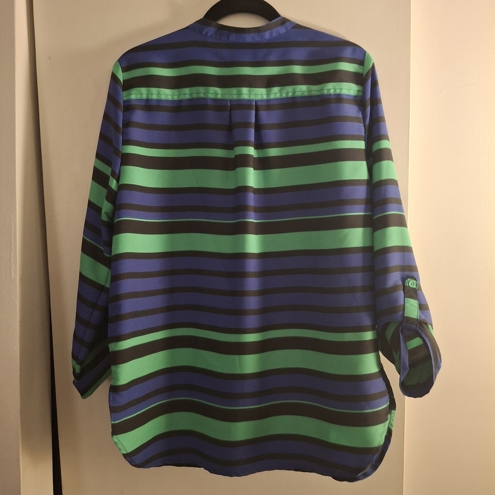 Verve Ami Women's Blue and Green Striped 3/4 Sleeve Blouse - Picture 2 of 7